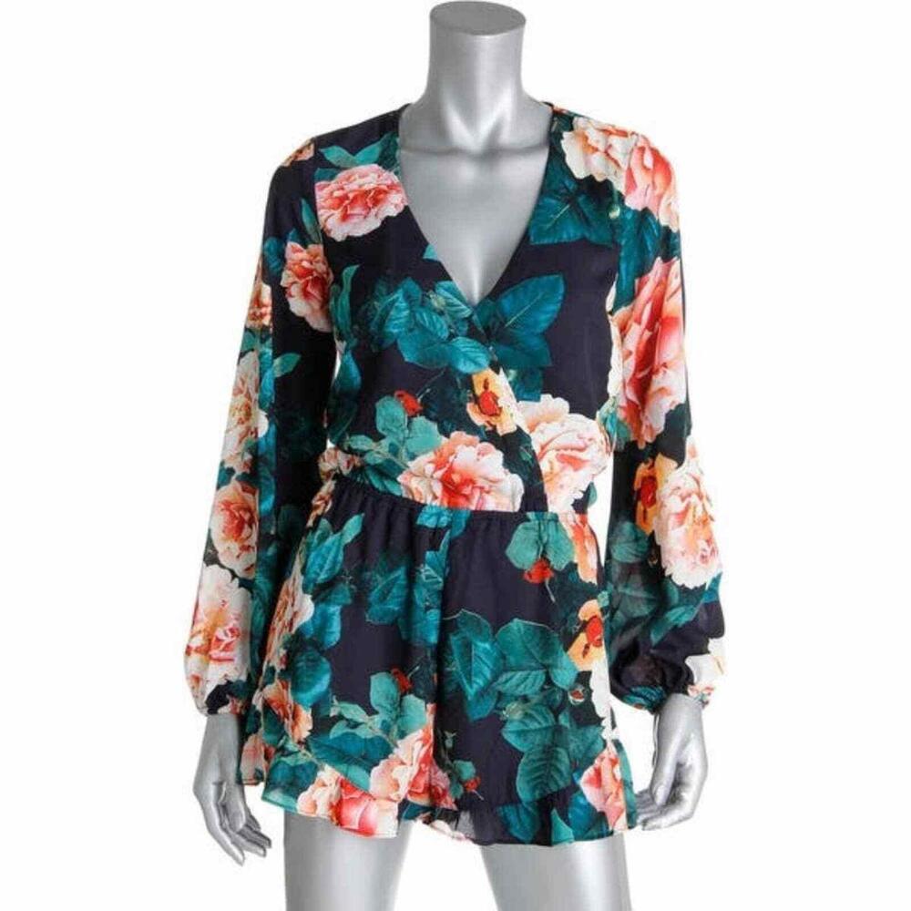 SHOW ME YOUR MUMU Romper Rocky Long Sleeve Floral Rose Black Pink Women's S
